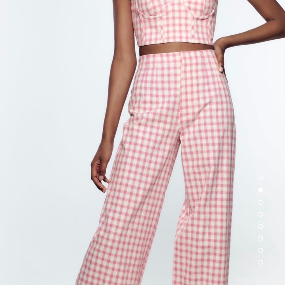 Zara full length gingham pants in pink